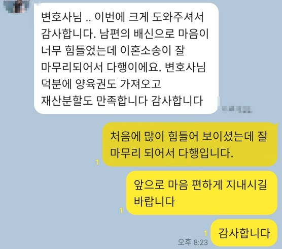 의뢰인 카카오톡 후기 일부
